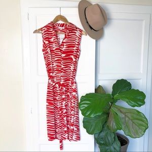 CAbi Brushstroke Red and White Midi Dress XS